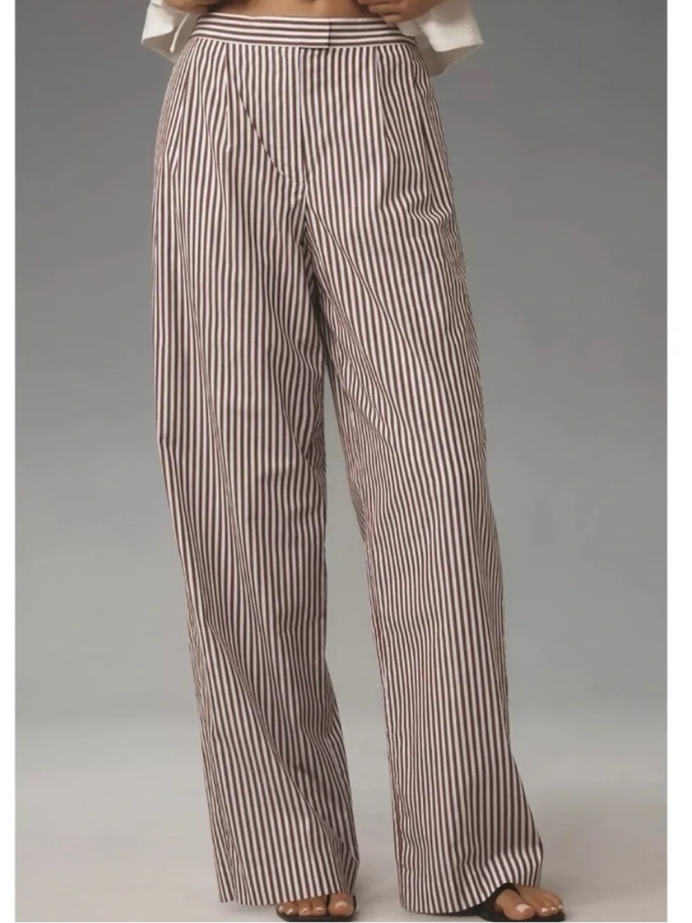 Rag & Bone ‘Lacey’ Stripe Cotton Poplin Pant Wide Leg Trousers Brown /White NWT